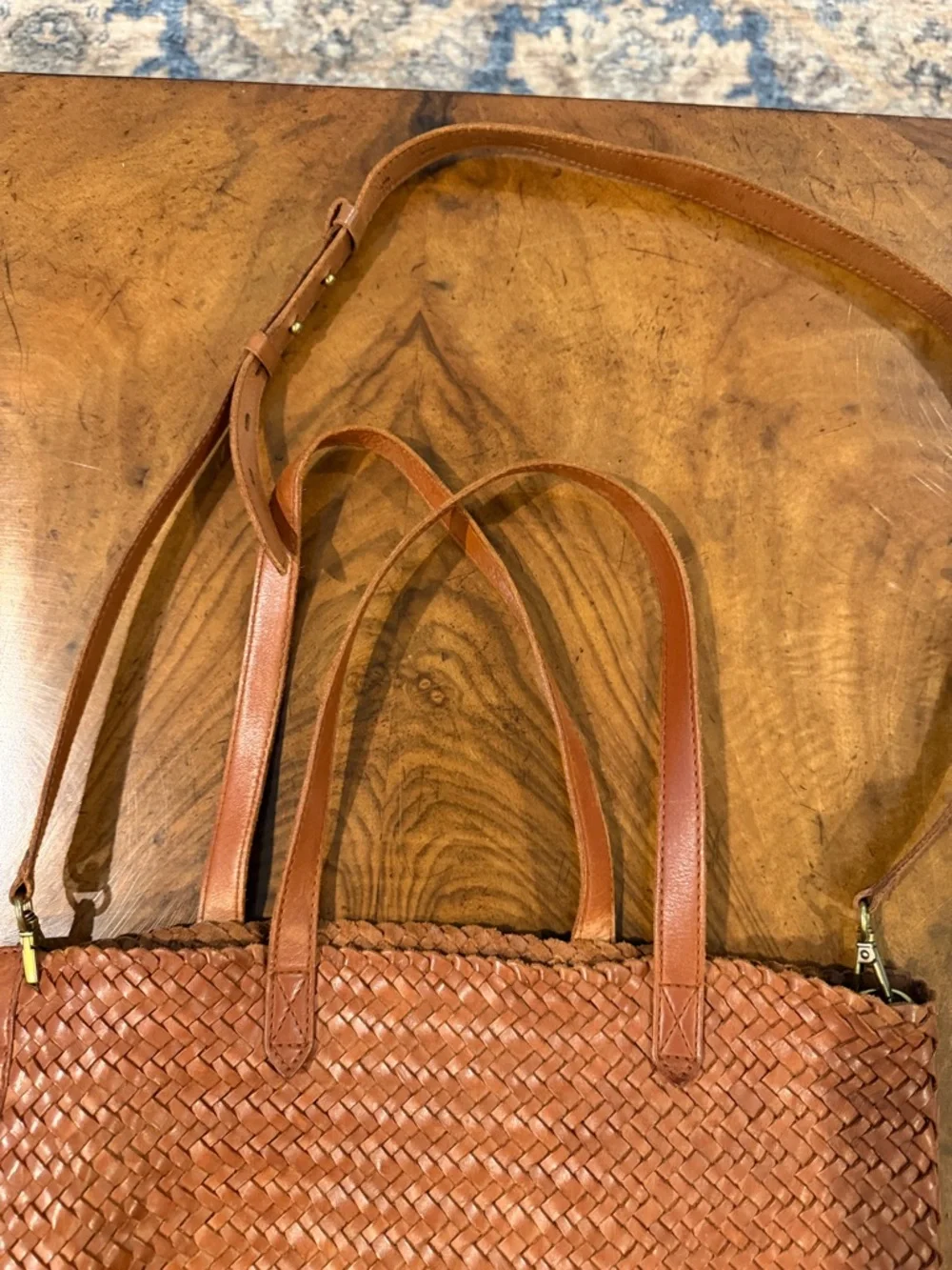 Woven Leather Madewell Tote Bag in Cognac - Picture 4 of 13